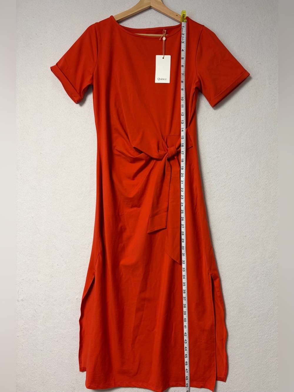 Quince Stretch Organic Cotton Jersey Side Tie Midi Dress Chili Red 
Small NWT - Picture 9 of 10
